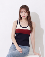 S-XL 配色ボーダー ニットキャミソールトップス