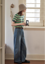 ハイウエスト ワイドシルエット デニムパンツ