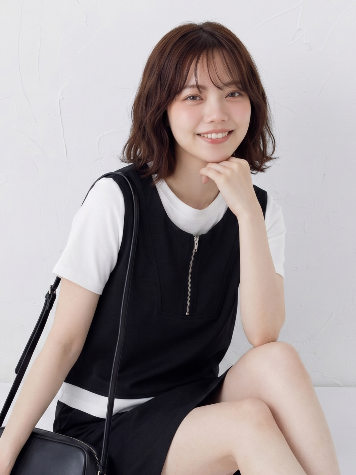 配色切り替えファスナー付きフェイクレイヤード半袖Tシャツ