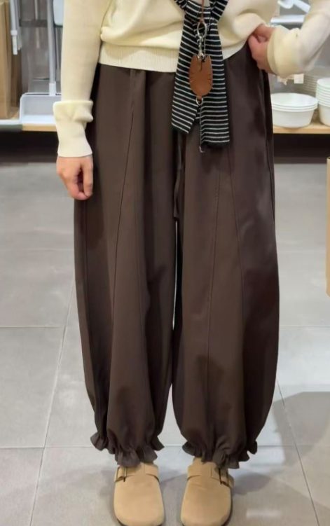 ハイウエスト ドローストリング 立体切替 ジョガー風ワイドパンツ