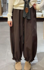 ハイウエスト ドローストリング 立体切替 ジョガー風ワイドパンツ