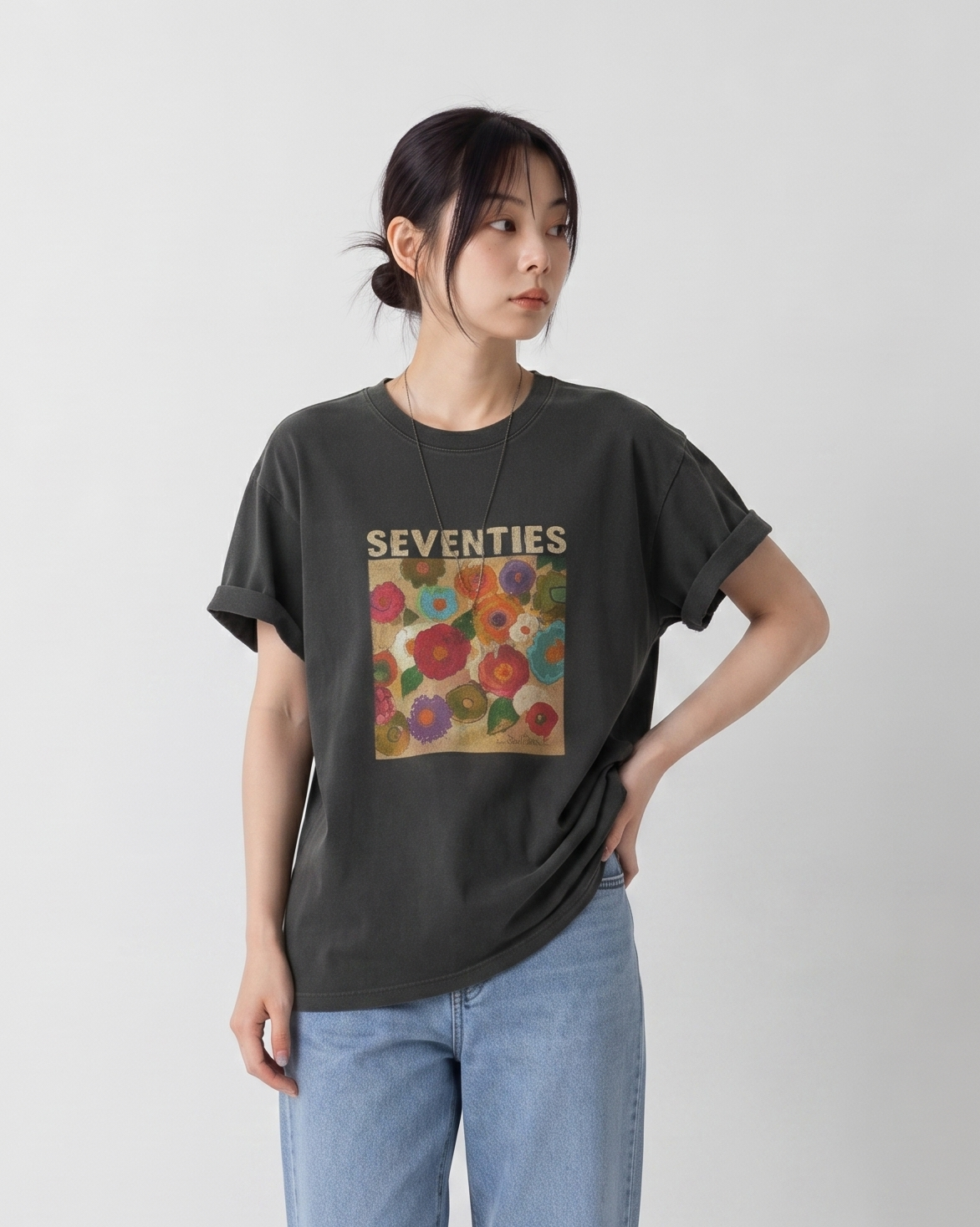 油絵アート！人と被りにくい高級感のあるスリム半袖Tシャツトップス