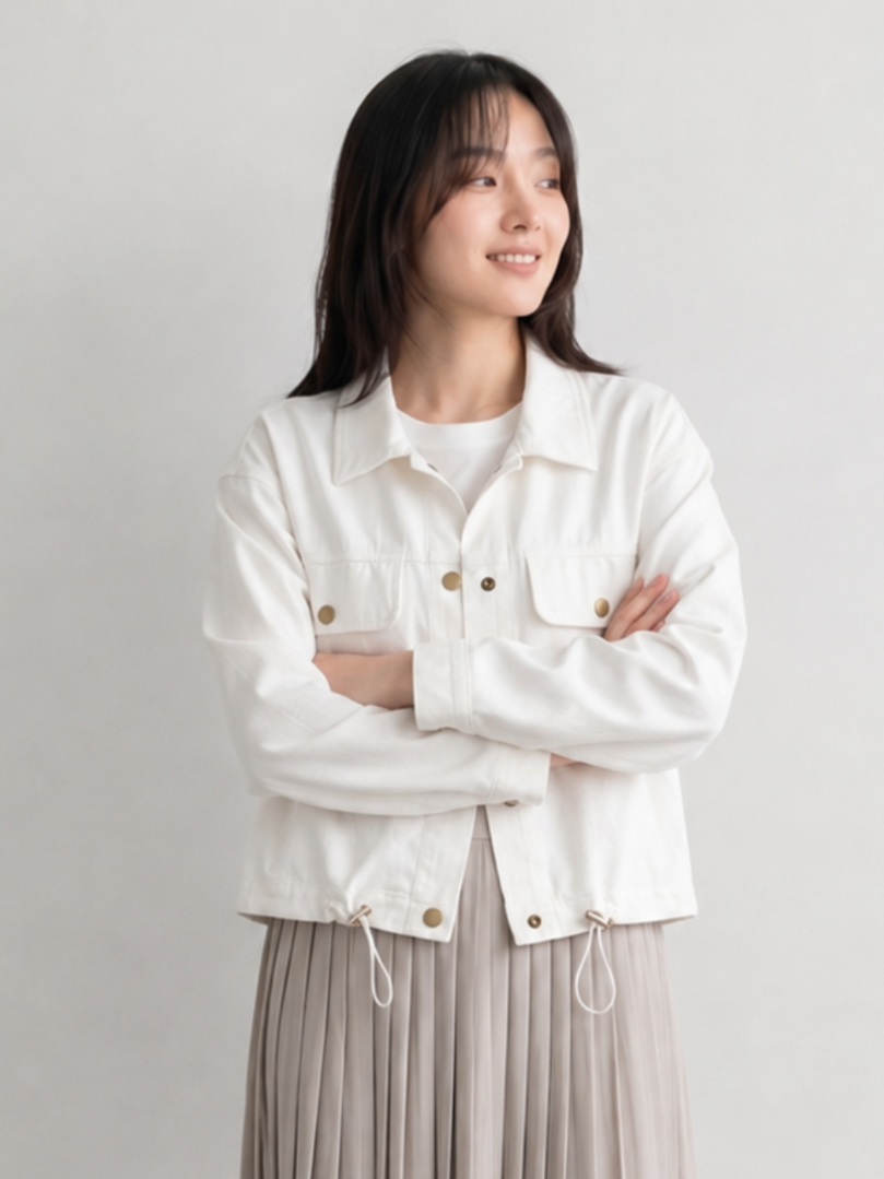 M~2XL ドローストリング入りショート丈テーラードカラージャケット