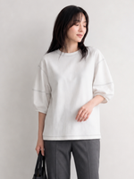 【全2色】M~XL 配色ステッチ パフスリーブスウェット