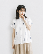 【全2色】M~3XL 小さめラウンドネック 花柄 ゆったり半袖シャツ