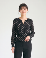 L~4XL ブラックドット ウエストマークブラウス