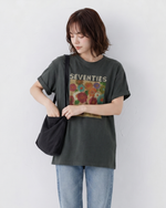 油絵アート！半袖Tシャツ小人数高級感スリムトップス