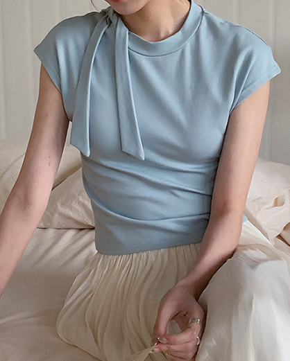ワンショル風リボンデザイン すっきりフィット半袖Tシャツ