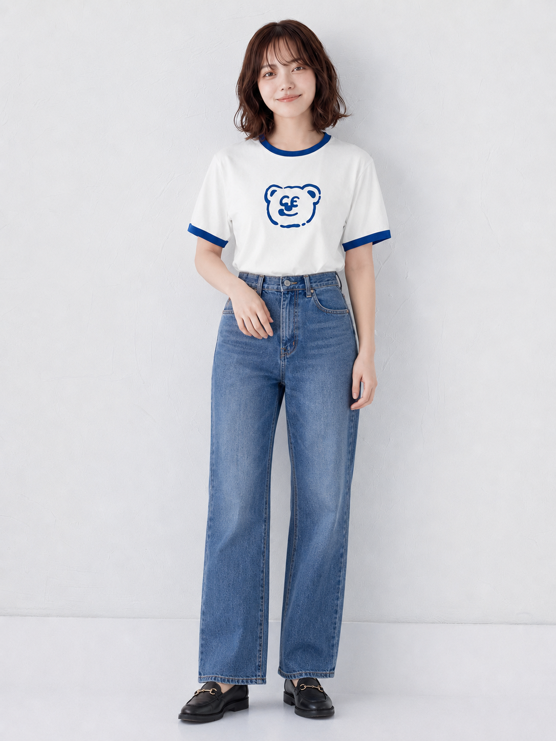 配色パイピング カートゥーンプリントTシャツ