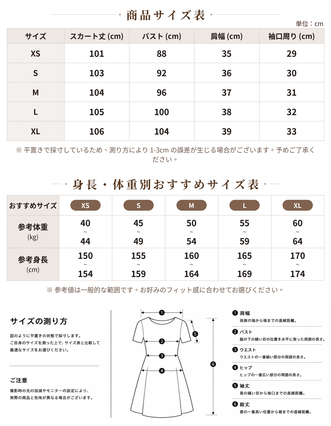 XS~XL ライトグリーン 大きめドット パフスリーブ ウエストシェイプワンピース size chart 1
