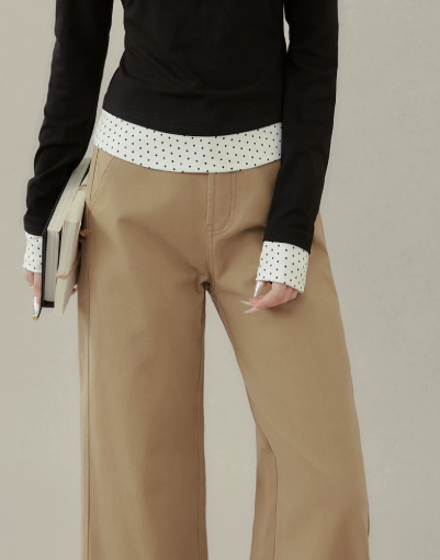 ハイウエスト ダブルボタンウエスト ストレートワイドパンツ