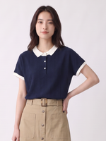 【全2色】M~XL 配色襟ジャカードPOLOシャツ