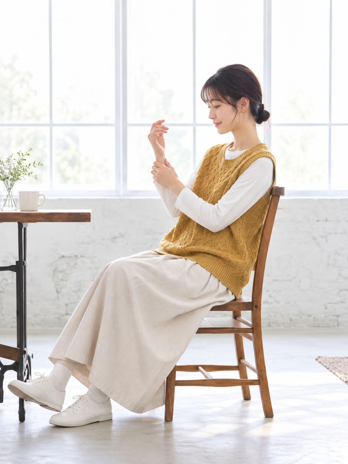 2色展開｜ジャカード素材のゆったりVネックベスト