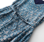 Vネック ウエストマーク プリントノースリーブワンピース