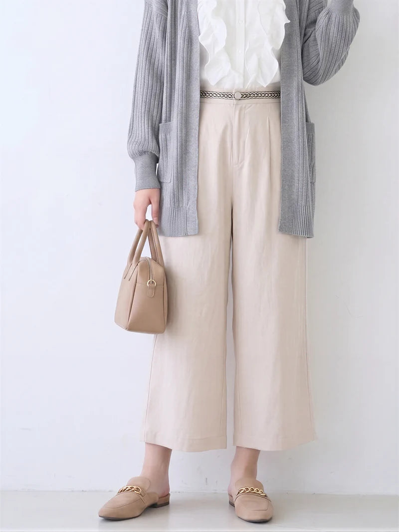 ハイウエスト タック入り ストレートワイド アンクル丈ワイドパンツ