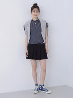 細ボーダー クルーネック スリムフィット 半袖Tシャツ