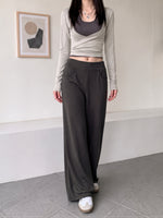 【全3色】S-XL ハイウエスト 落ち感ストレートワイドパンツ
