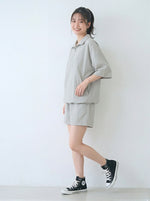 ハーフジップ 襟付き ルーズPOLOシャツ＆ショートパンツ 2点セット