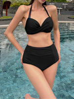 クロスギャザー 美くびれハイウエスト セパレートハイウエスト水着-ブラック-XL