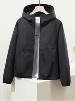 【秋新作】M~2XL ショート丈 配色切り替えライン ジップアップ フードジャケット