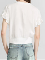 フリルスリーブ ウエストシェイプ ショート丈Tシャツ