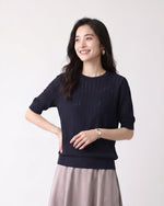 M~XL 透かしジャカード クルーネックニット