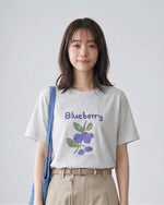 グレー フルーツプリント ルーズTシャツ