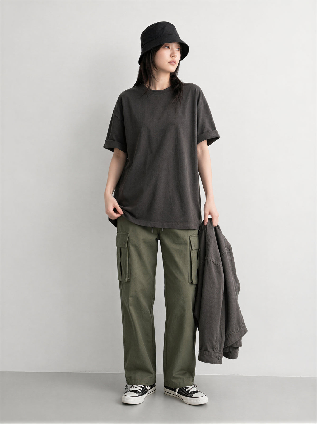 半袖Tシャツ ゆったりシルエット ミドル丈 カジュアル ドロップショルダー コットン