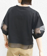 オーガンジー切り替えパフスリーブTシャツ