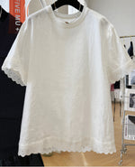 M-2XL カットワークレース ラウンドネック 半袖Tシャツ