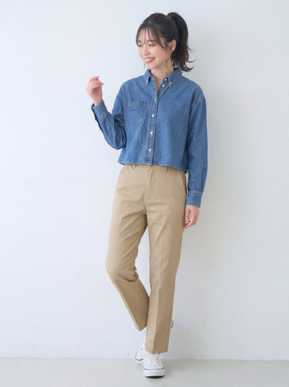 ショート丈 ゆったり ドロップショルダー デニムシャツ