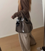 【秋新作】【全4色】S~XL ゆったりワイドシルエットのチェック柄スウェットパンツ