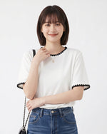 配色メロウフリル縁取り クルーネックTシャツ