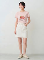 ライトピンク フルーツプリント クルーネック半袖Tシャツ