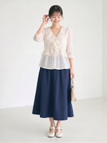 S~XL レースフリル リボンブラウス