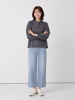 S~XL スタンドカラー ウエストシェイプ バルーンスリーブブラウス
