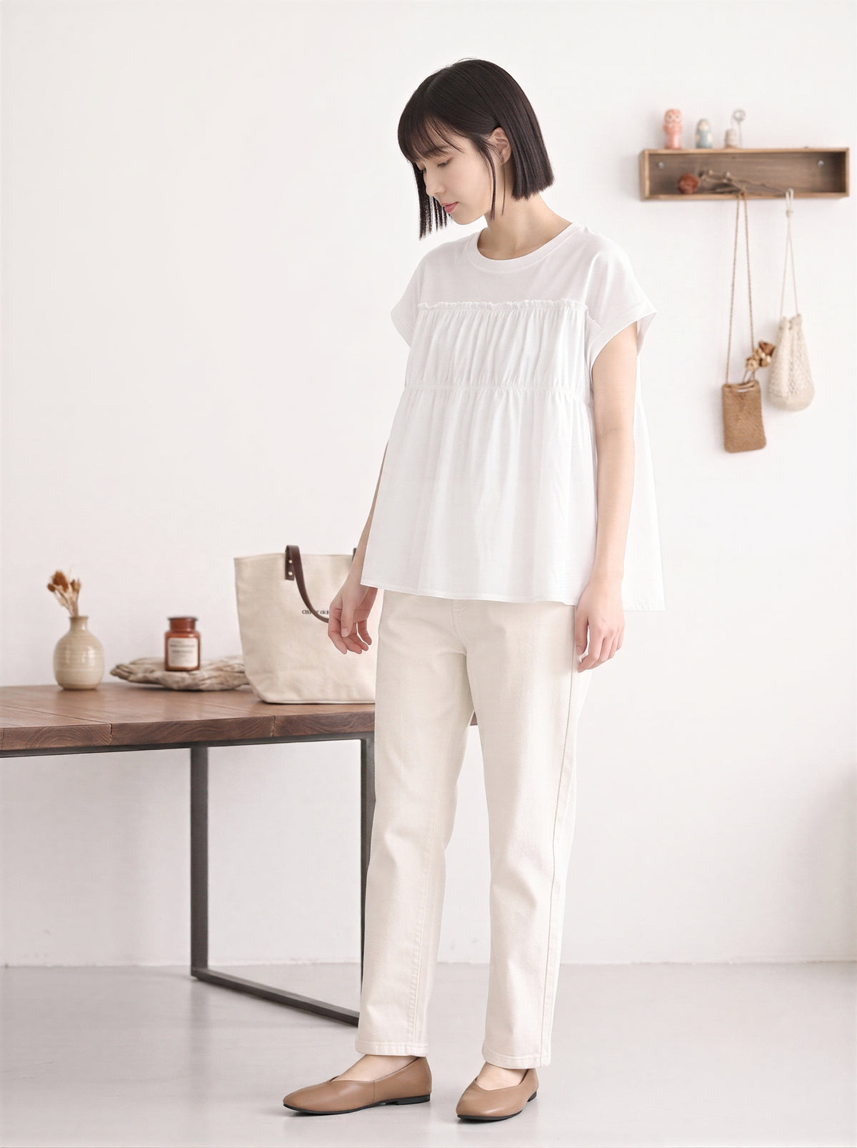 切り替えギャザー入り ゆったりTシャツ