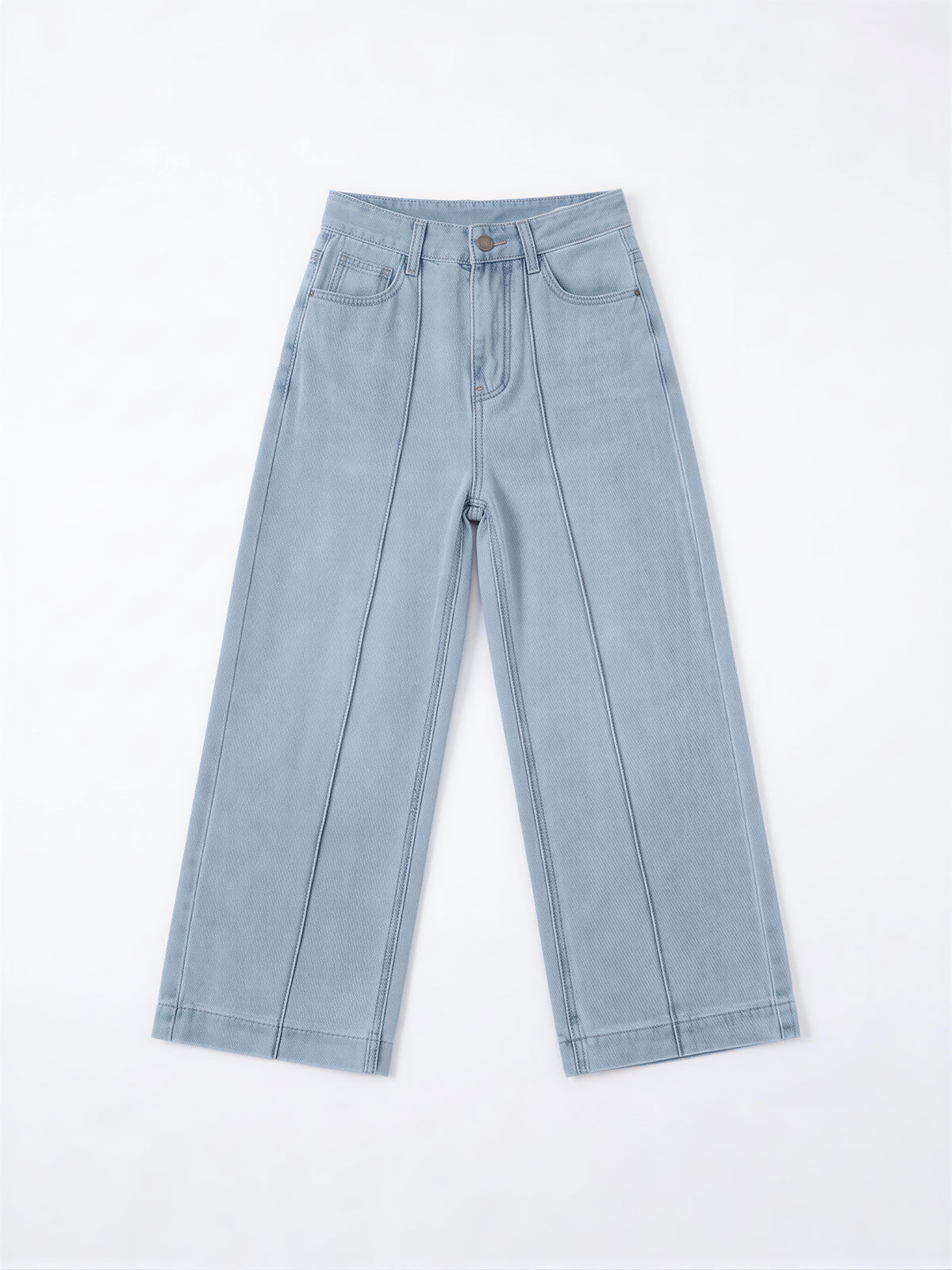 【全2色】S~XL ハイウエスト センターシーム ワイドデニムパンツ