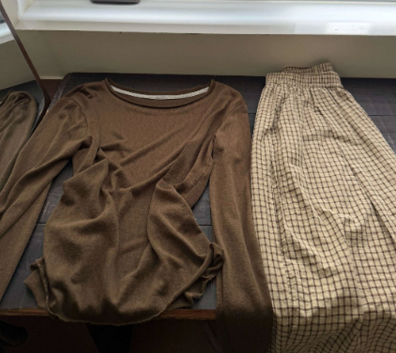 【秋新作】【全4色】S~XL ゆったりワイドシルエットのチェック柄スウェットパンツ