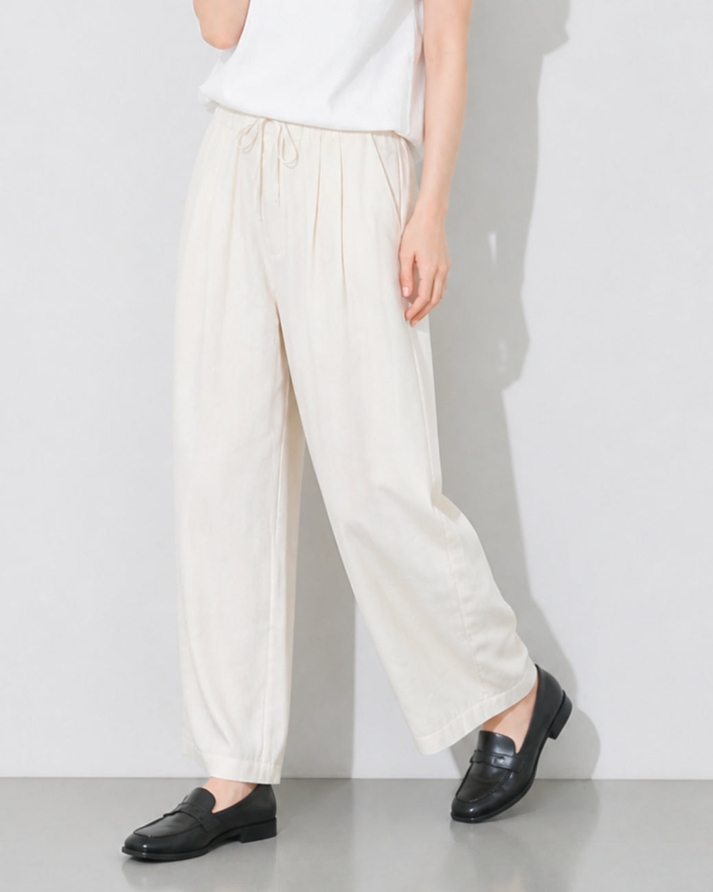【全3色】S~3XL ウエストゴム ドローストリング ゆったりワイドパンツ