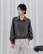 L~3XL ドローストリングウエスト アシンメトリー前立てシャツ