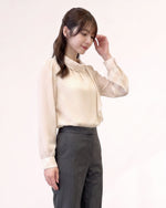 S~XL ドット柄 フリルハイネックブラウス