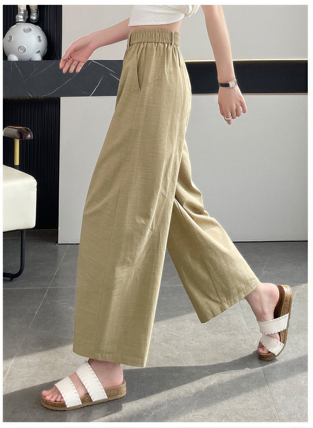 【全3色】S~4XL ハイウエスト ゴム仕様 ストレートワイドパンツ
