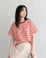 レッドボーダー ルーズ ドロップショルダーTシャツ