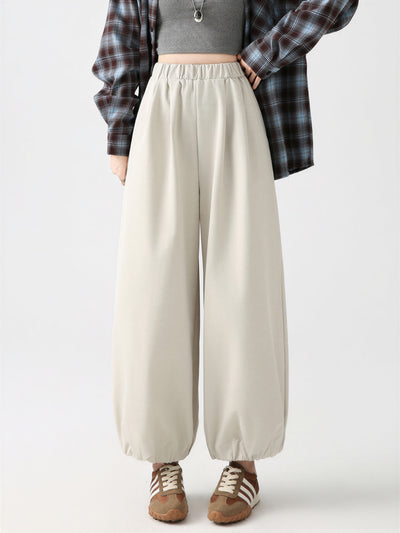 ウエストゴム 裾絞りワイドパンツ-オフホワイト-XL