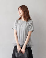 ゆったりラウンドネック チュール切り替えTシャツ