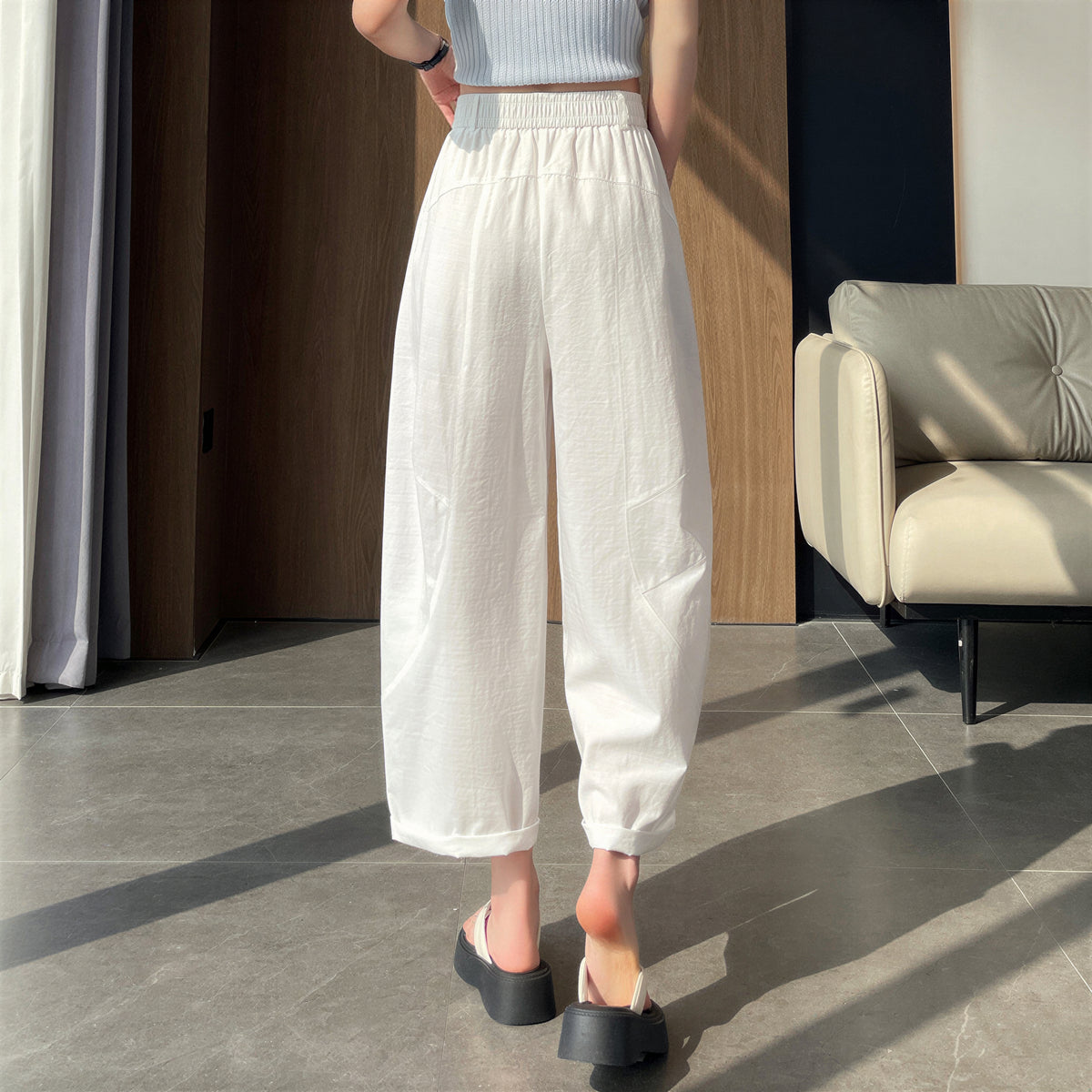 【全3色】S~4XL ハイウエスト ゴム仕様 ストレートワイドパンツ