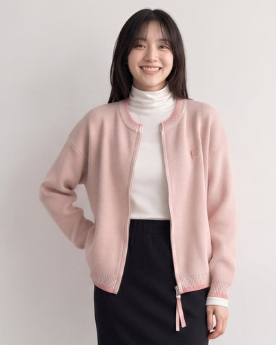 【秋新作】「全3色」ゆったりドロップショルダー ジップニットカーディガン