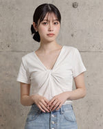 ツイストVネック ウエストシェイプ 半袖Tシャツ