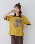 ゆったりクルーネック 配色トリムプリントTシャツ